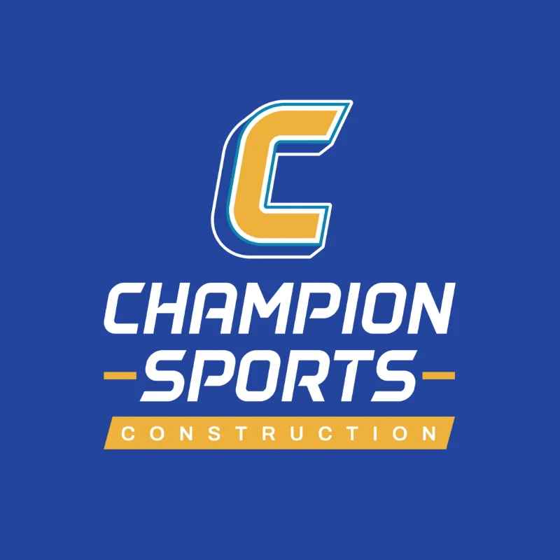 Champion Sports Construction logo: a yellow C with white outline above the wordmark on a royal blue background