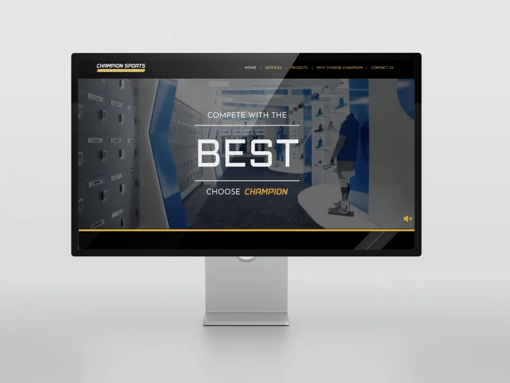 Champion Sports Construction website homepage mockup with the tagline Compete with the Best, Choose Champion