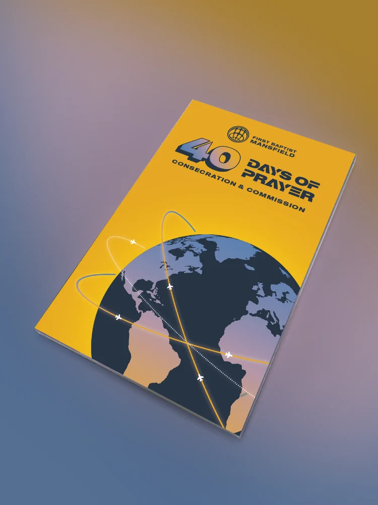 40 Days of Prayer book cover featuring an illustrated globe with airline routes and the subtitle 'Consecration & Commission'