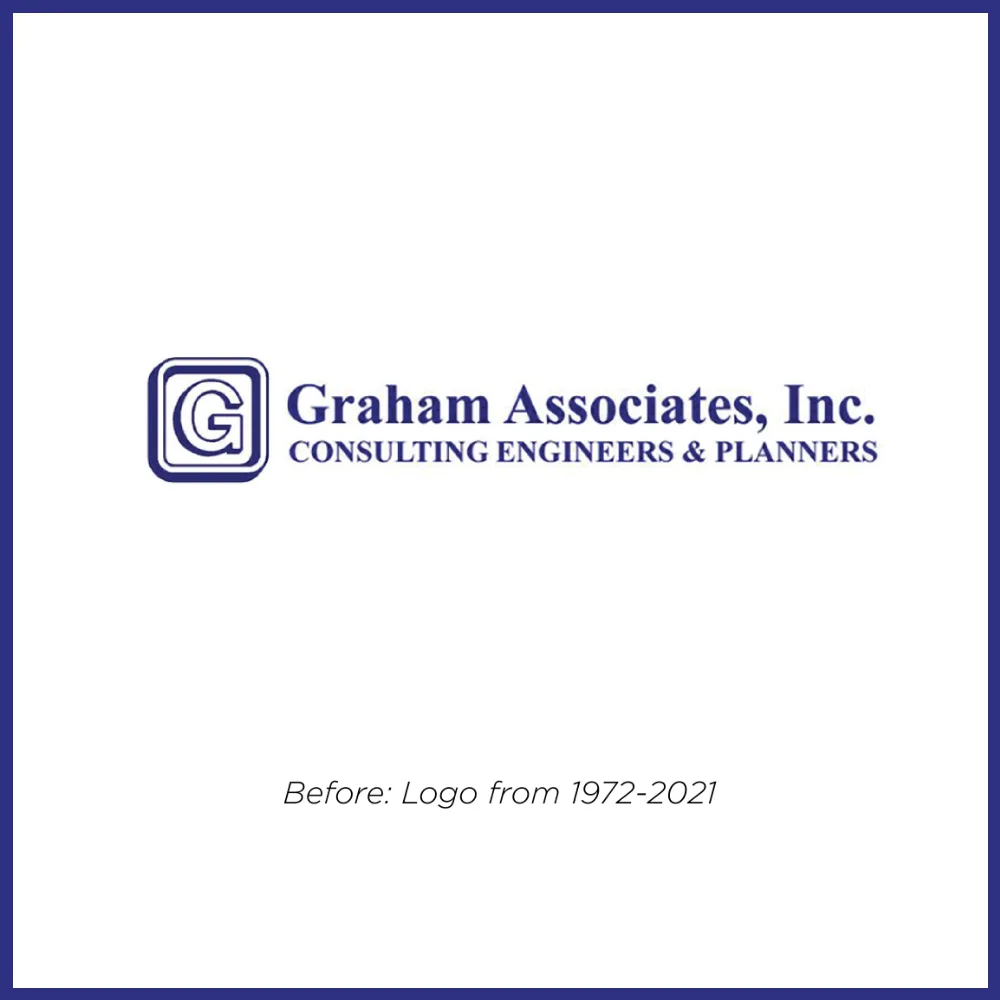 Before logo for Graham Associates, Inc. used from 1972 to 2021: a serif wordmark with a square G mark and the Consulting Engineers & Planners tagline