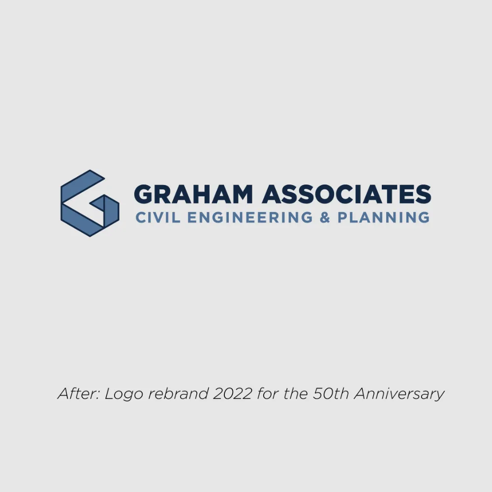 After logo released in 2022: an isometric G monogram with Graham Associates and Civil Engineering & Planning set in navy