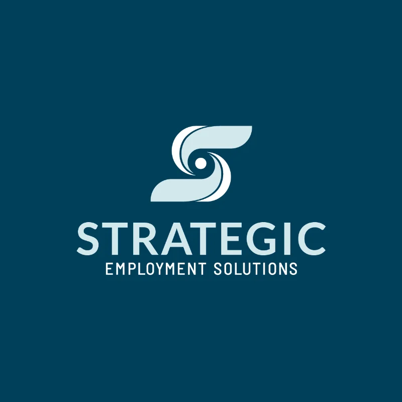 Strategic Employment Solutions stacked logo on a dark navy background, featuring the refreshed S mark above the Strategic wordmark and 'Employment Solutions' tagline