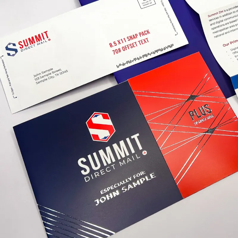 Summit Direct Mail branded envelope and mailer package