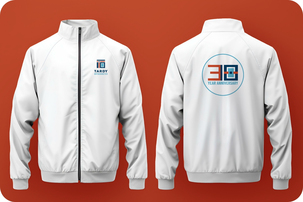 Tardy Orthodontics branded jacket — ongoing retainer design work by Uptimize